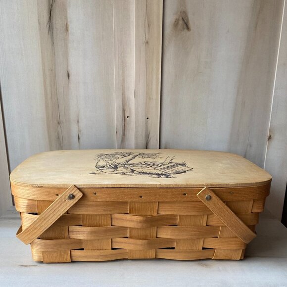 Vintage Other - VTG primitive rustic knouse woven large apple picking picnic basket handles